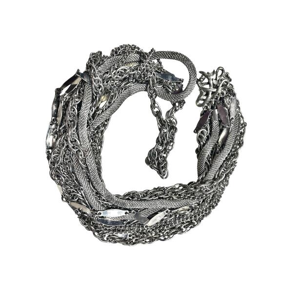 Multi-Strand Layered Chain Silver-Tone Necklace 23" Heavy Chunky - Picture 6 of 7